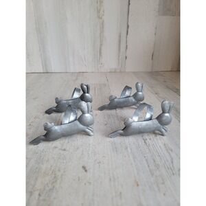 Metal Easter bunny rabbit hop napkin holder set spring rabbit decor